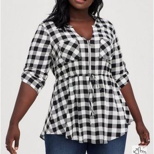 EUC Torrid 3X Plaid Babydoll Stretch Challis Zip-Front Tunic Top